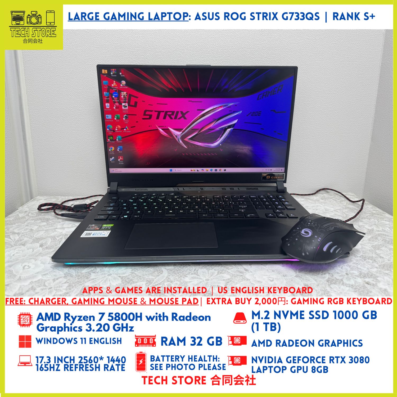 ASUS ROG STRIX G733QS Ryzen 7 5800H 32GB 1TB RTX 3080 8GB 165Hz