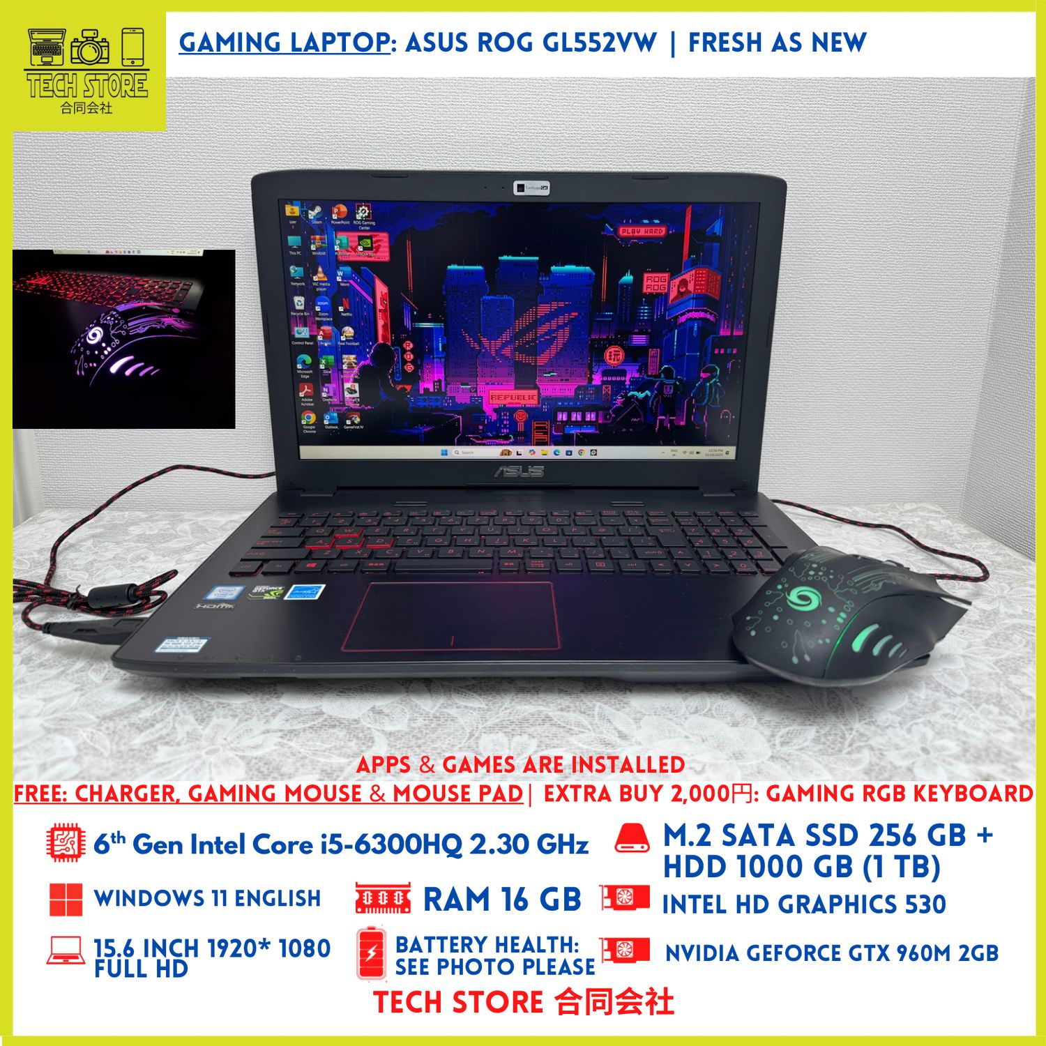 Asus ROG GL552VW Core i5 16GB 256GB+ 1TB GTX 960M