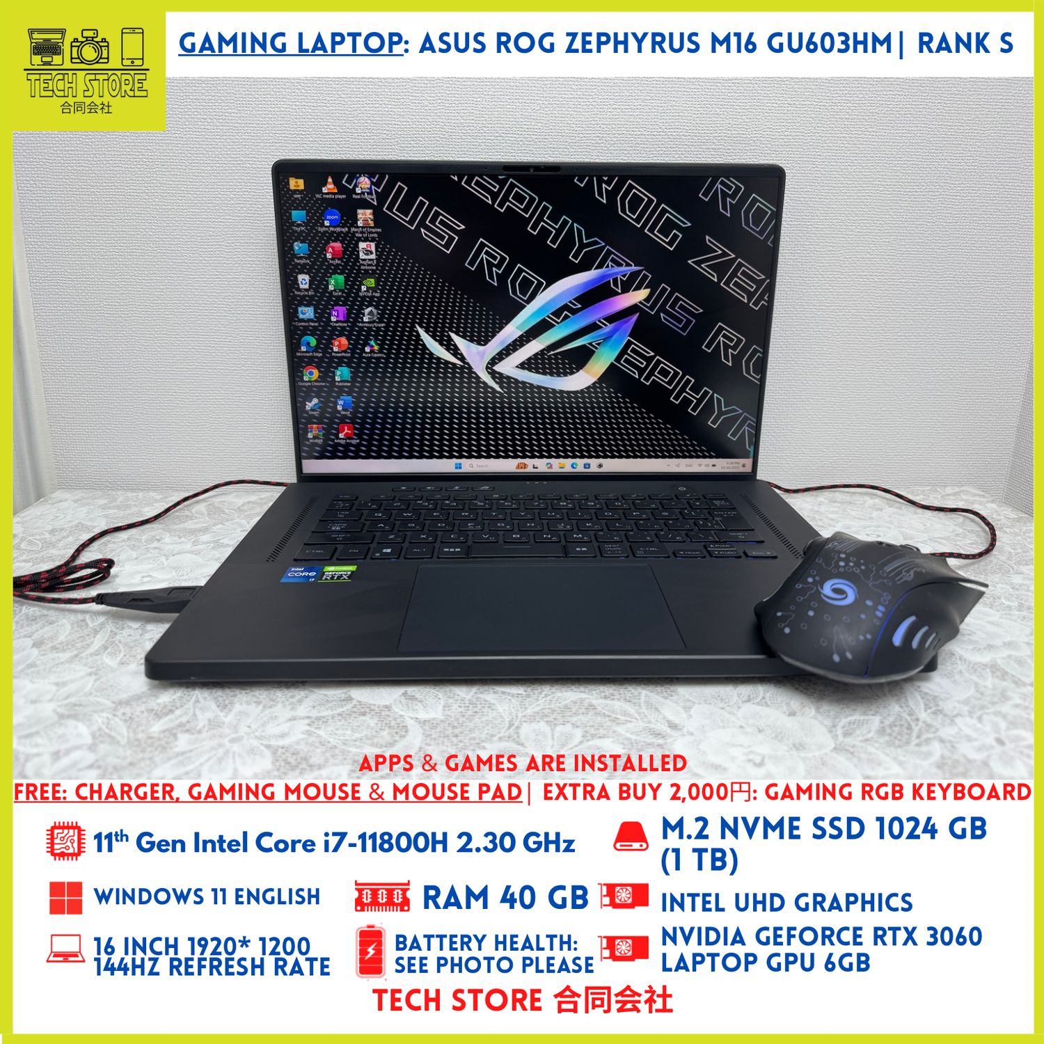ASUS ROG Zephyrus M16 GU603HM Core i7 40GB 1TB RTX 3060