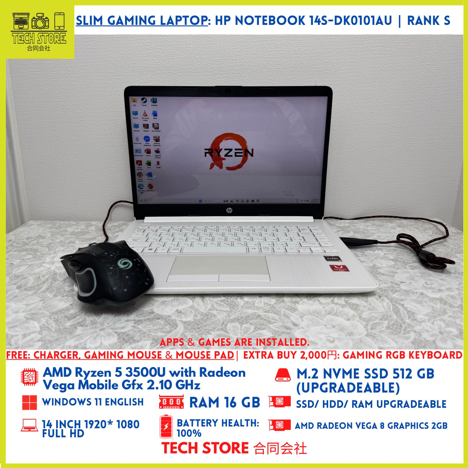 HP Notebook 14s-dk0101au Ryzen 5 3500U 16GB 512GB COD Ok