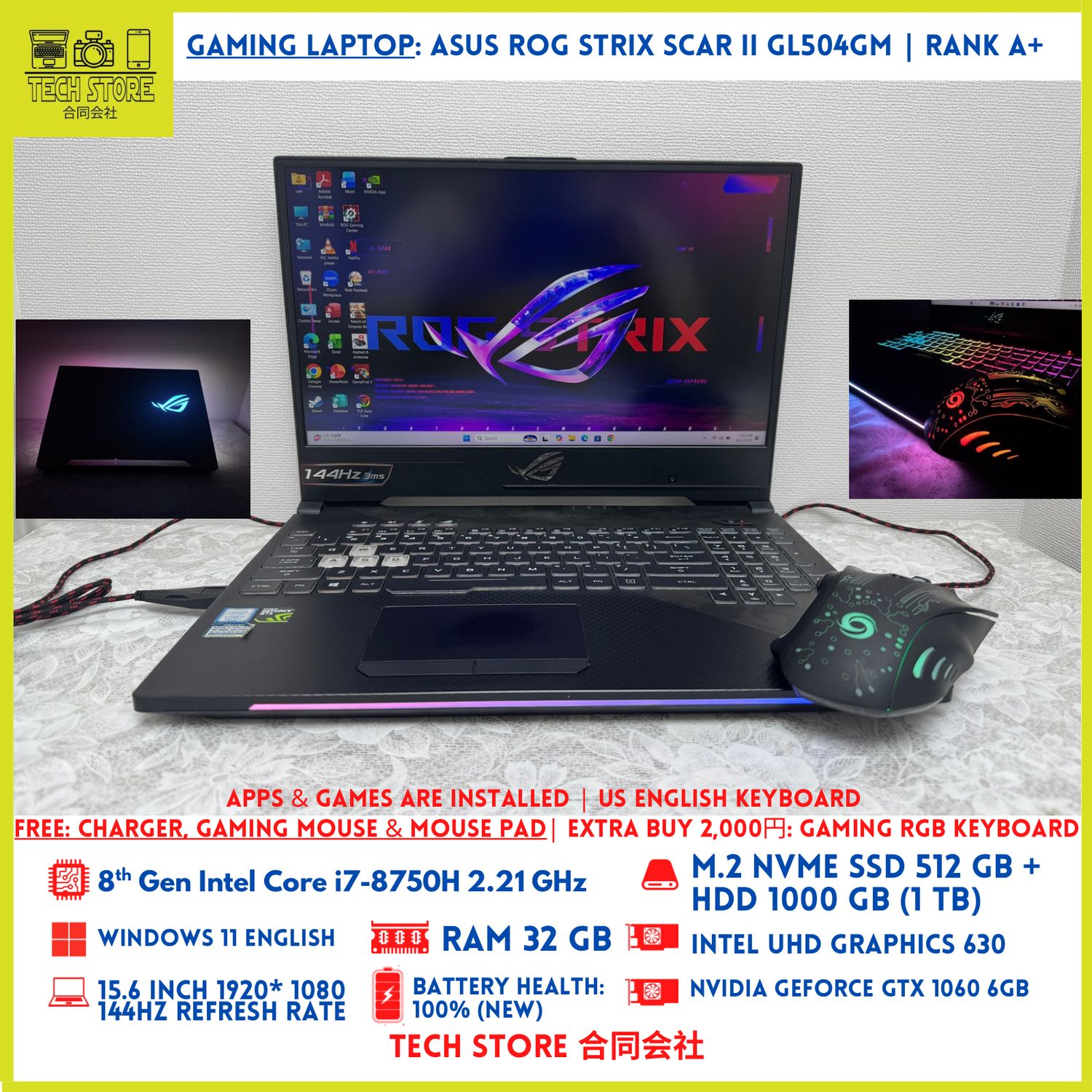 ASUS ROG STRIX SCAR II GL504GM Core i7 32GB 512GB+ 1 TB GTX 1060 6GB 144Hz