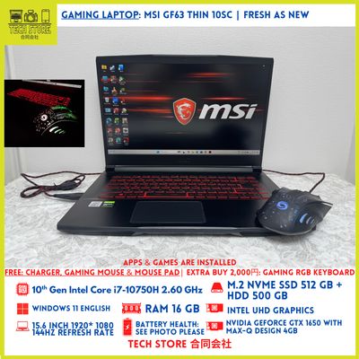 MSI GF63 Thin 10SC Core i7 10th 16GB 512GB+ 500GB GTX 1650 144Hz MSI GF63 Thin 10SC Core i7 10th 16GB 512GB+ 500GB GTX 1650 144Hz