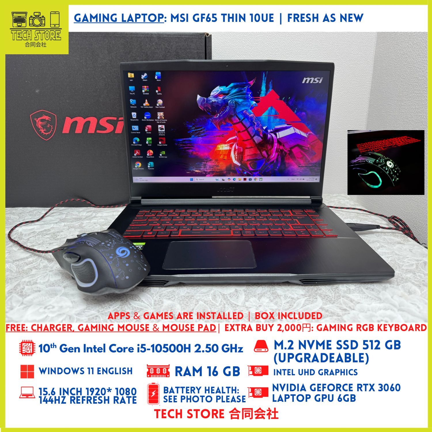 MSI GF65 Thin 10UE 10th Gen 16GB 512GB RTX 3060 6GB 144Hz