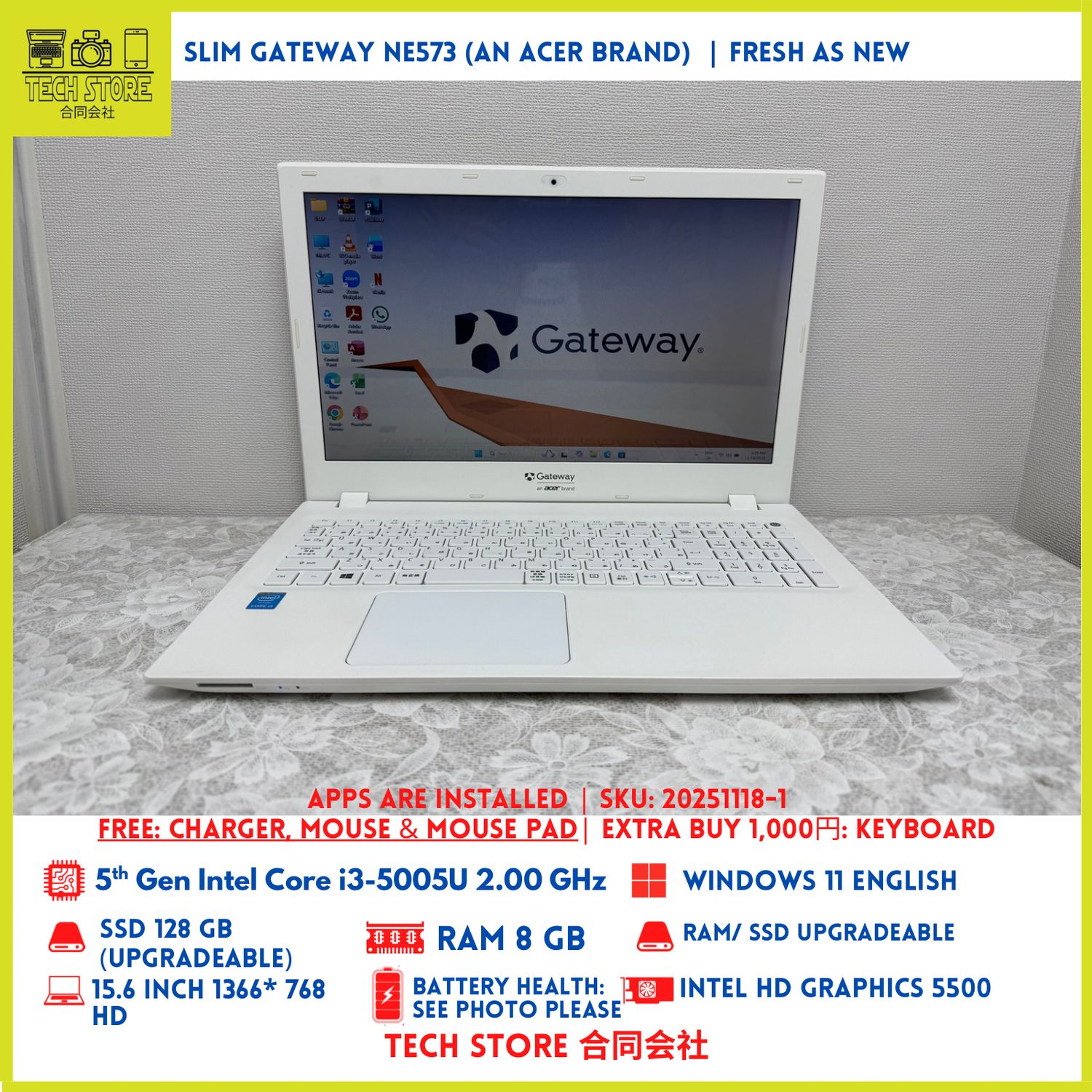 GateWay NE573 (an Acer Brand) Core i3 8GB 128GB