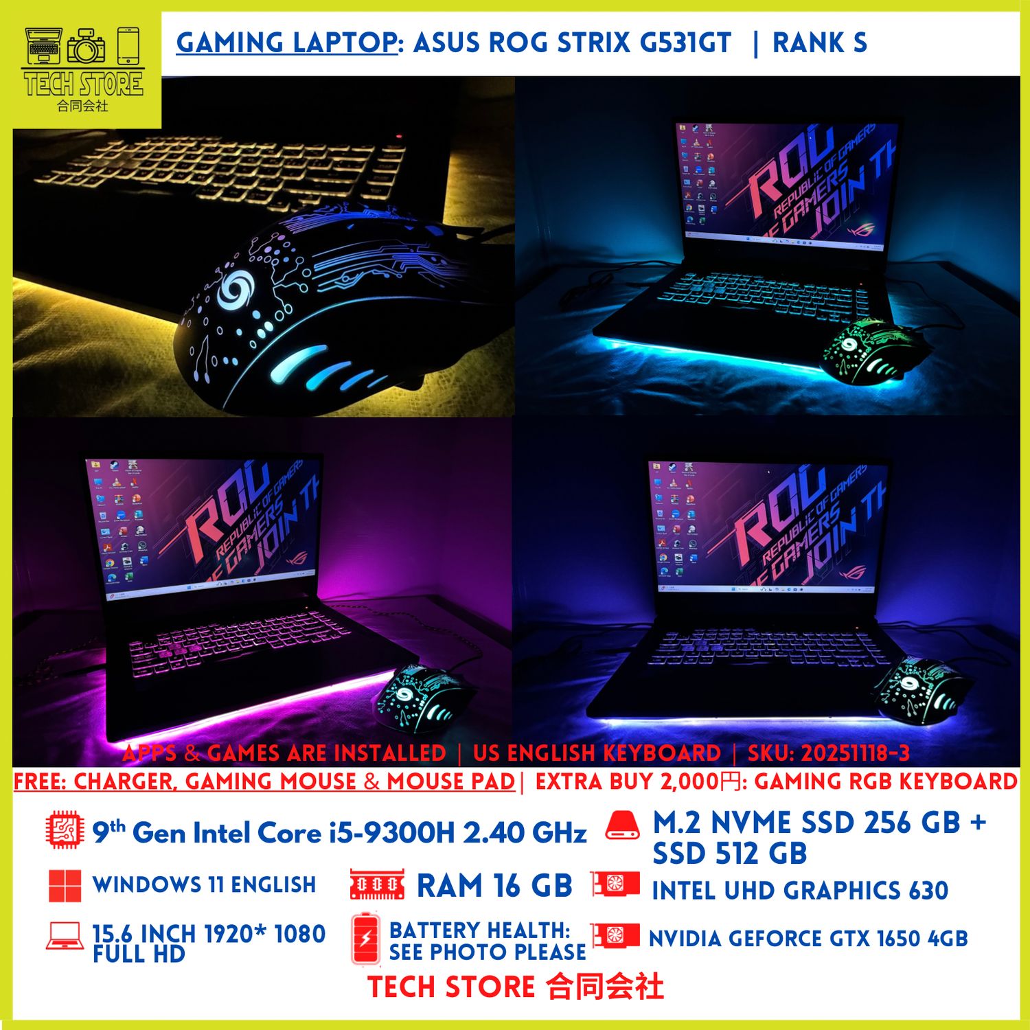 ASUS ROG STRIX G531GT 9th Gen 16GB 256GB+ 512GB GTX 1650