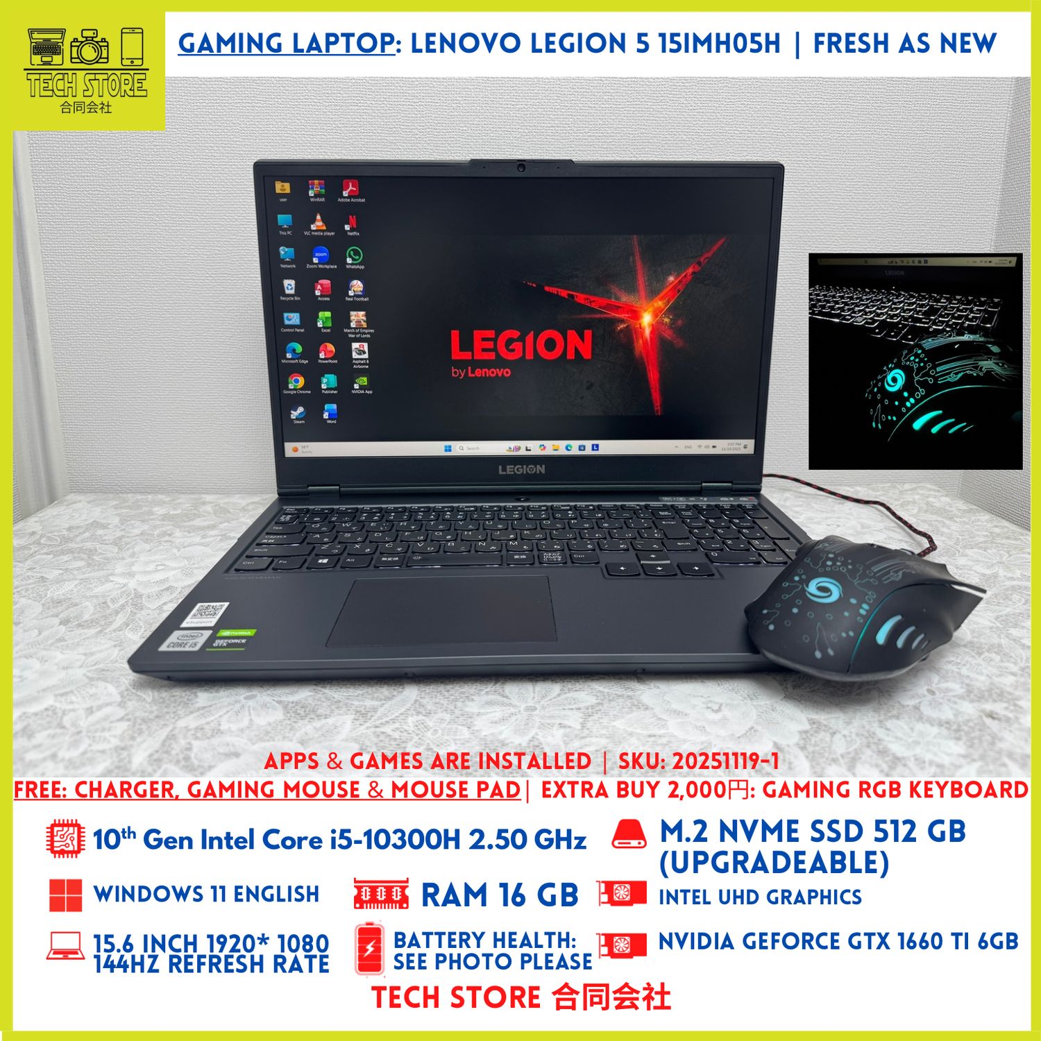 Lenovo Legion 5 15IMH05H 10th Gen 16GB 512GB GTX 1660Ti 144Hz