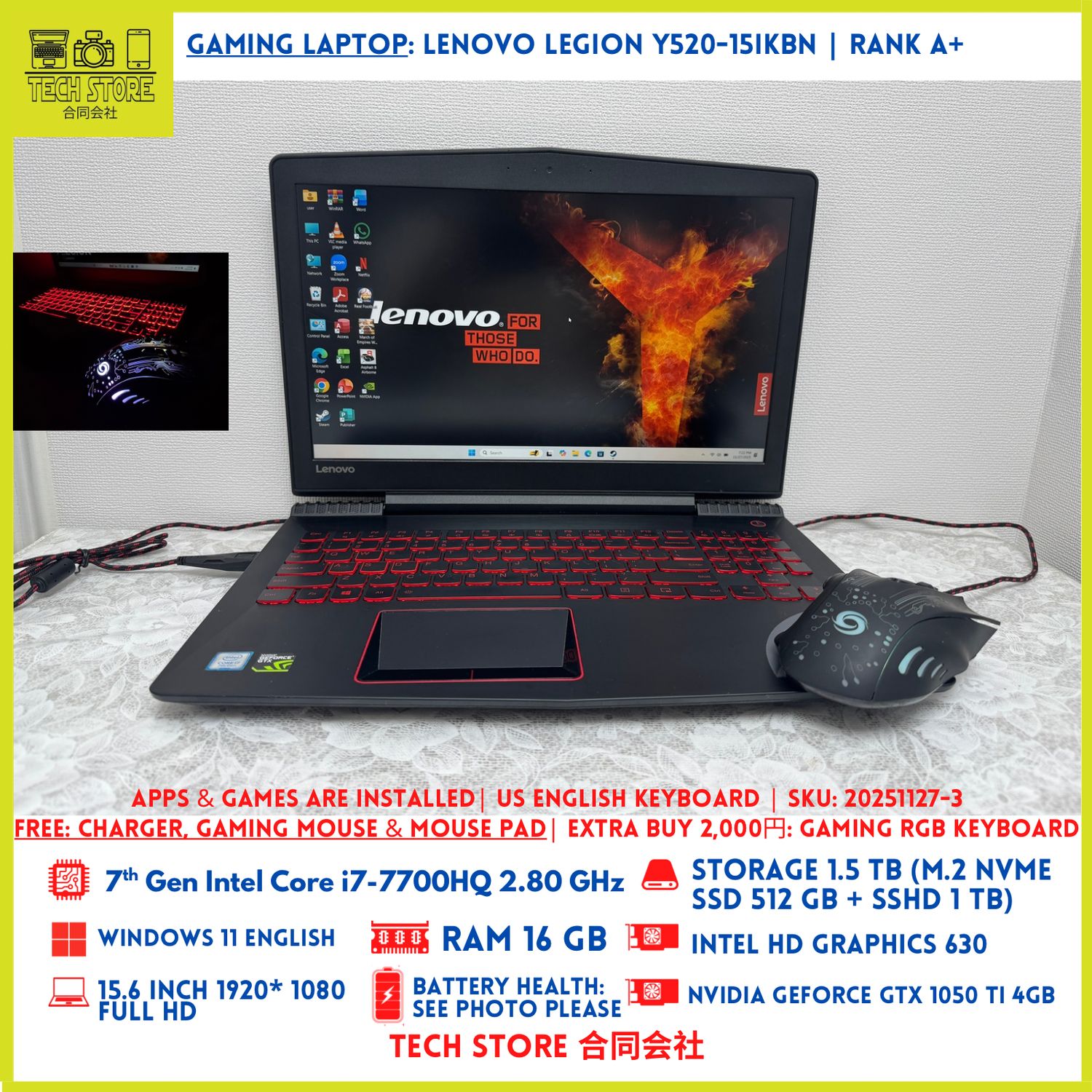 Lenovo Legion Y520-15IKBN i7 16GB 1.5TB