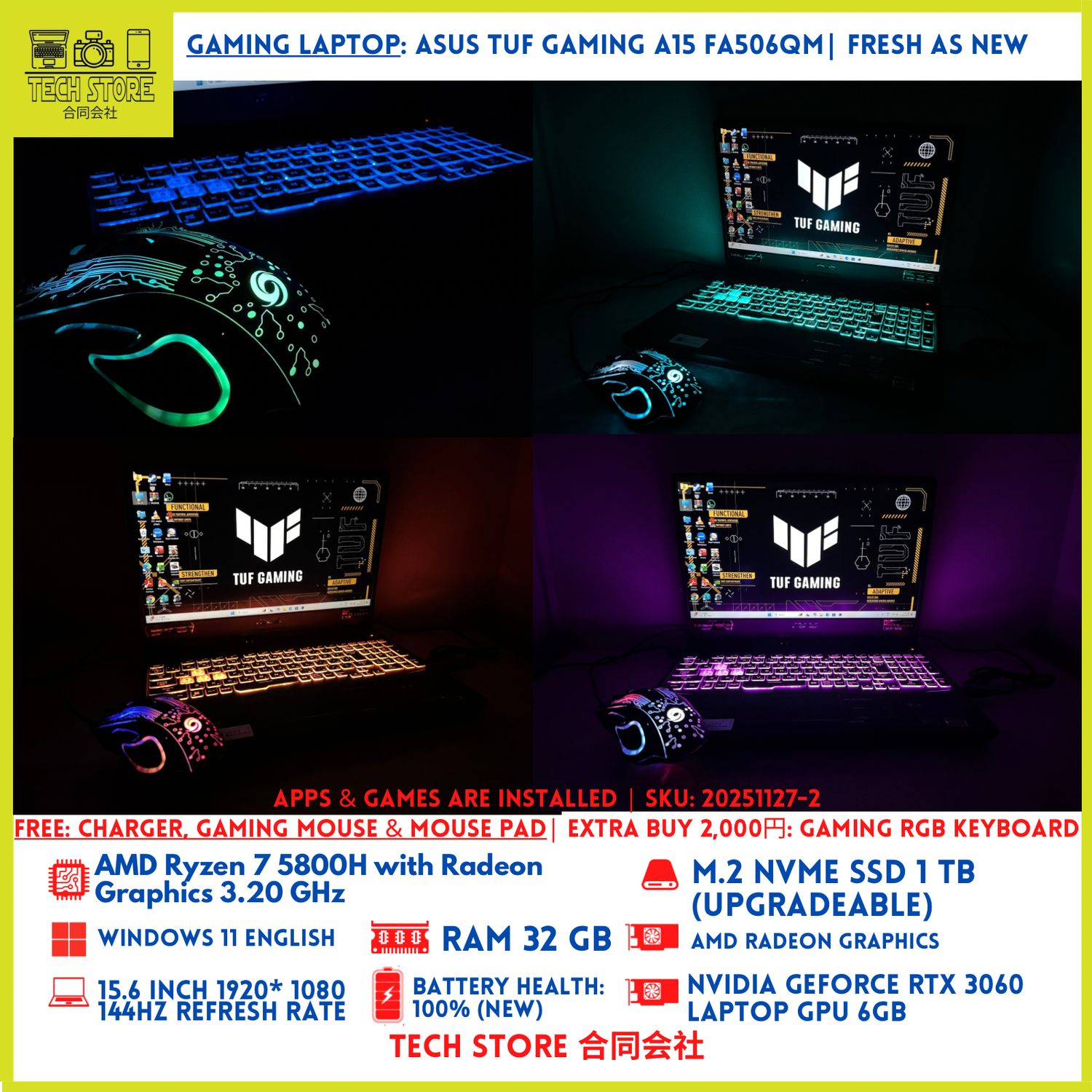 ASUS TUF GAMING A15 FA506QM Ryzen 7 32GB 1TB RTX 3060 144Hz