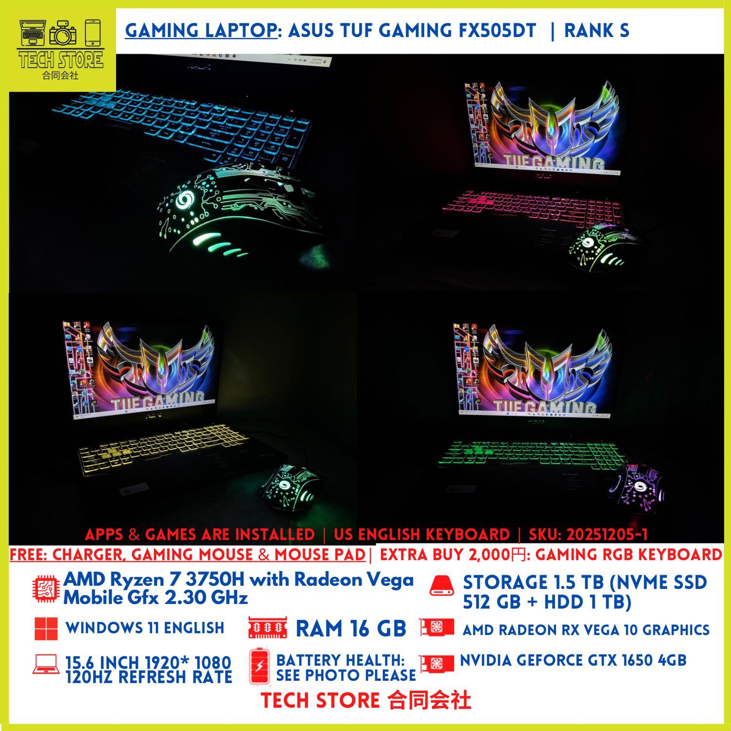 ASUS TUF GAMING FX505DT R7 16GB 1.5TB GTX 1650