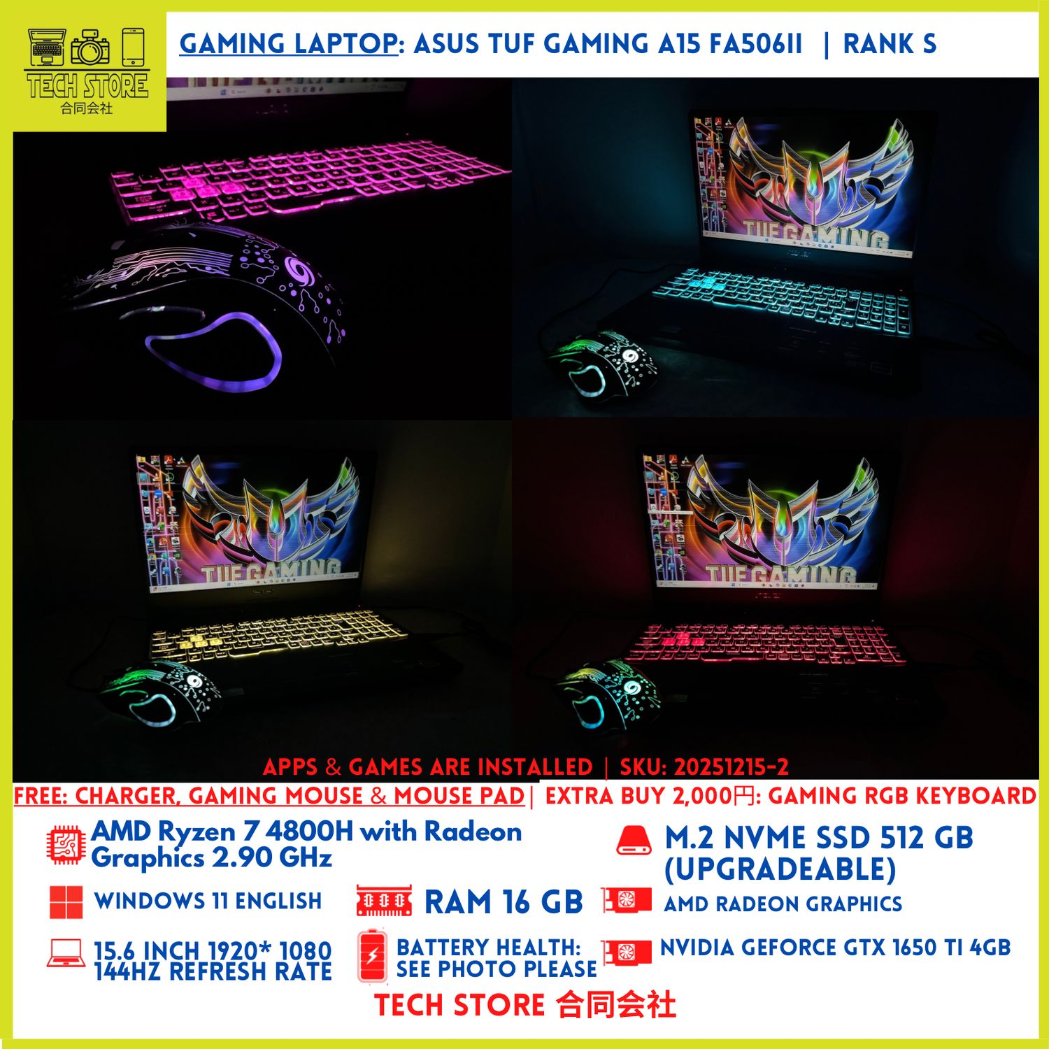 ASUS TUF GAMING A15 FA506II R7 16GB 512GB