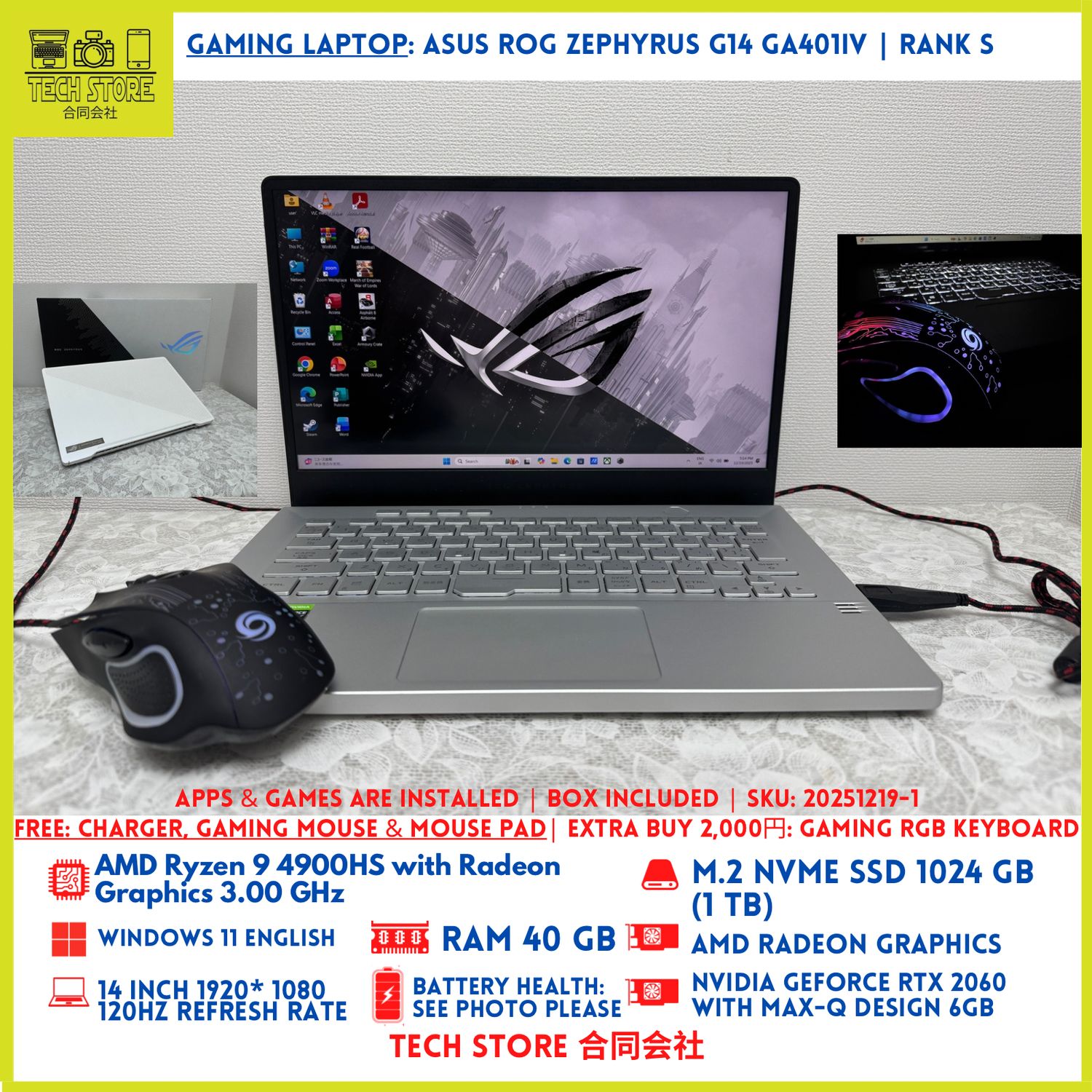 ASUS ROG Zephyrus G14 GA401IV R9 40GB 1TB RTX 2060