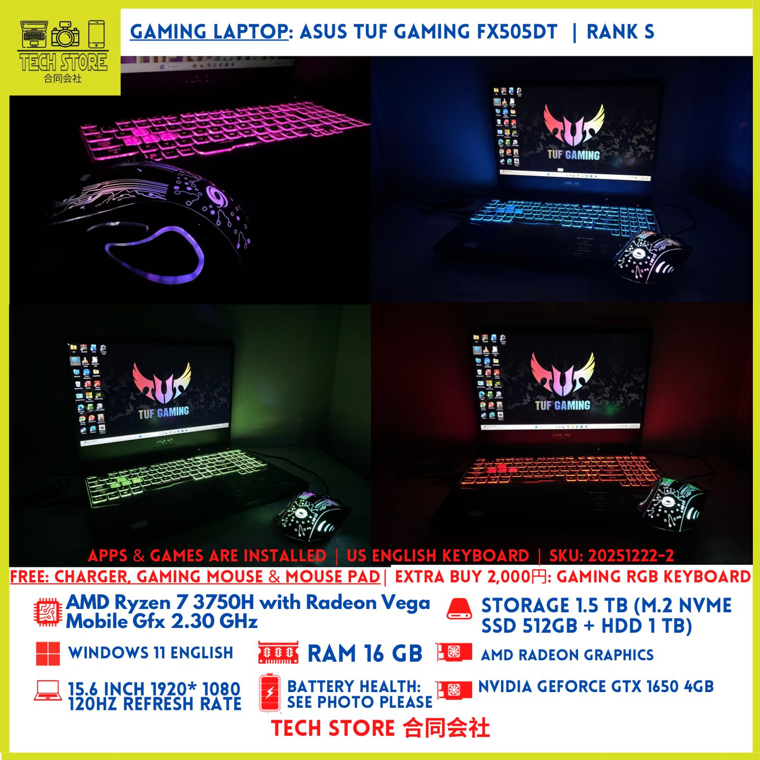 ASUS TUF GAMING FX505DT R7 16GB 1.5TB