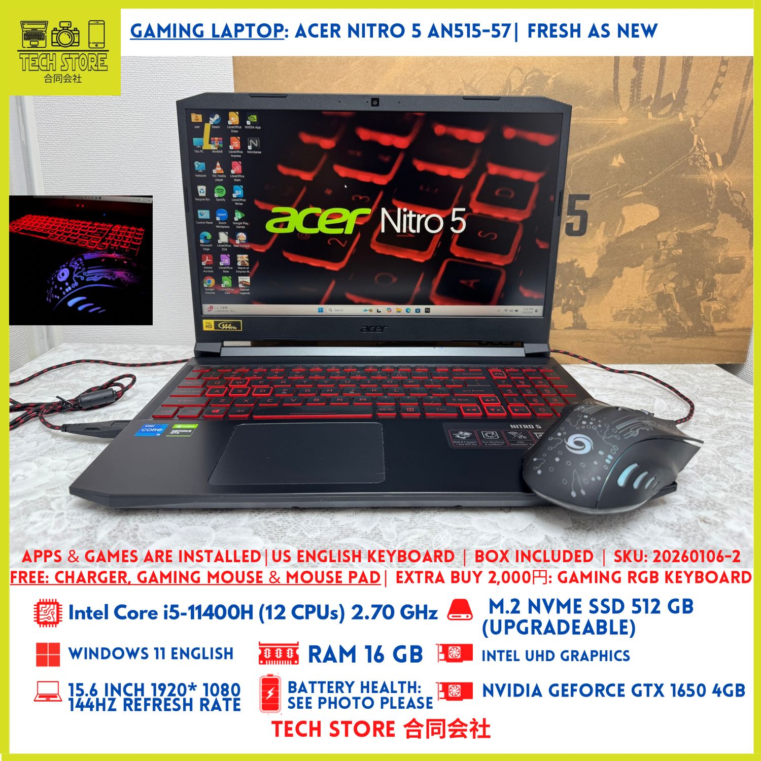 Acer Nitro 5 AN515-57 US English Keyboard