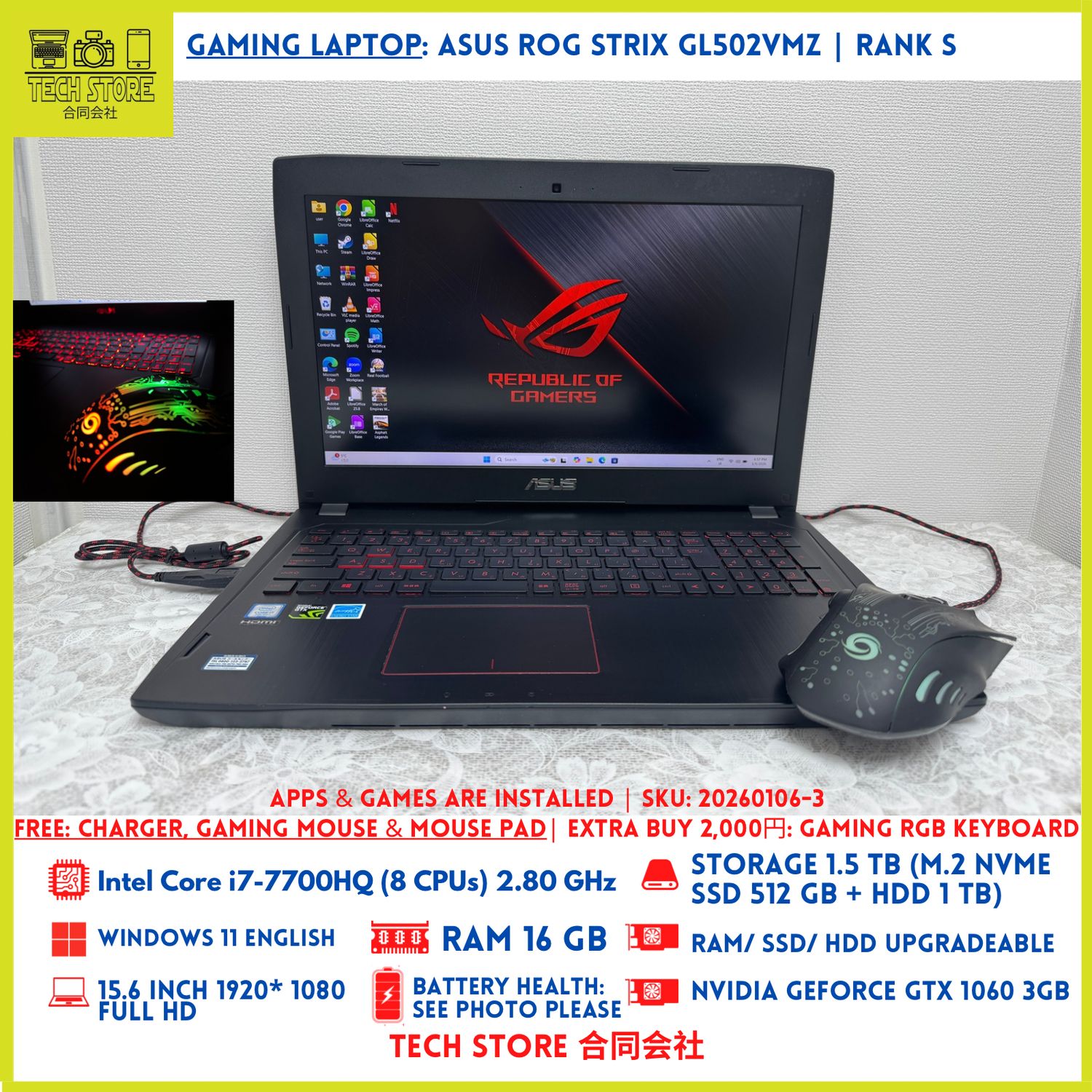 ASUS ROG STRIX GL502VMZ i7 16GB 1.5TB