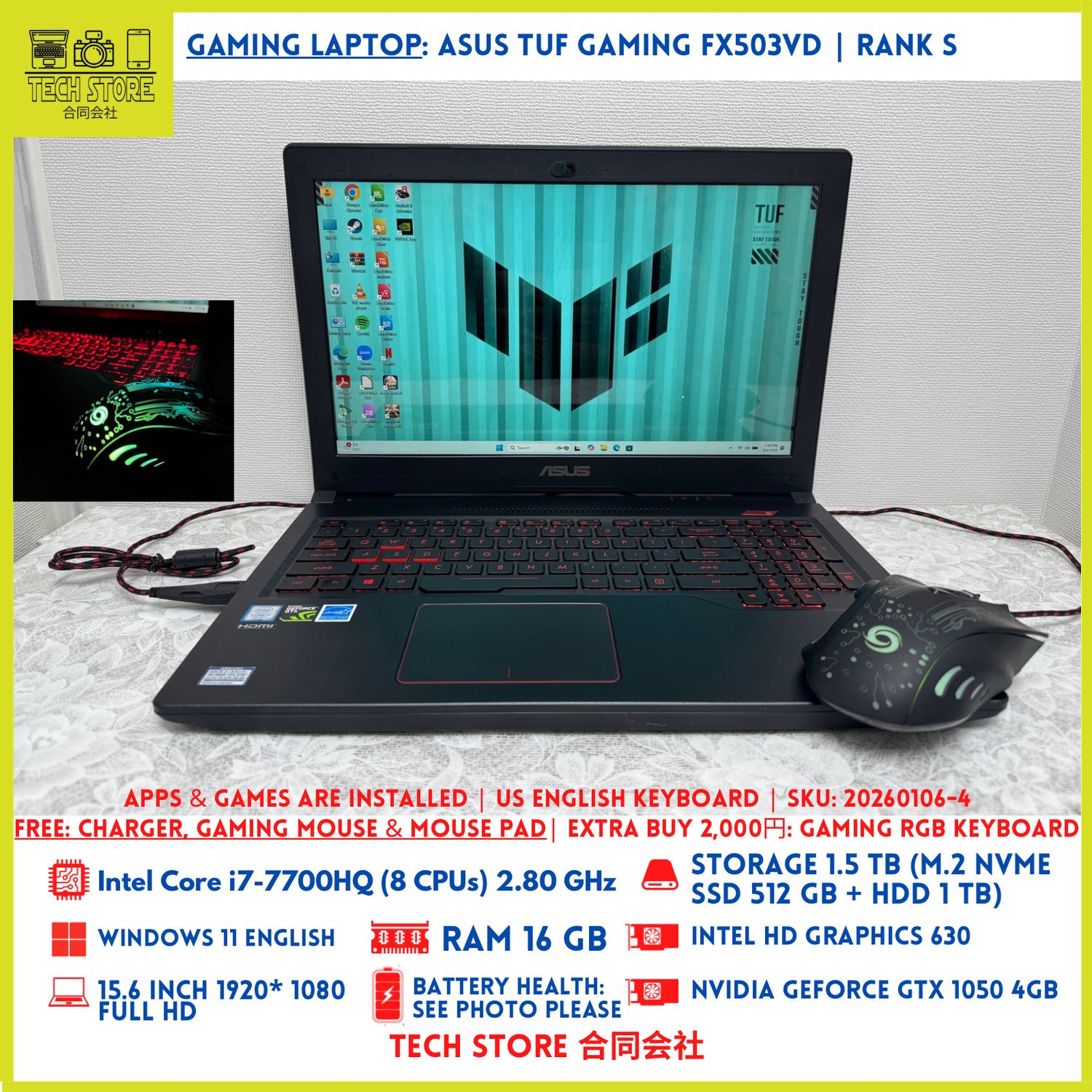 ASUS TUF Gaming FX503VD i7 16GB 1.5TB