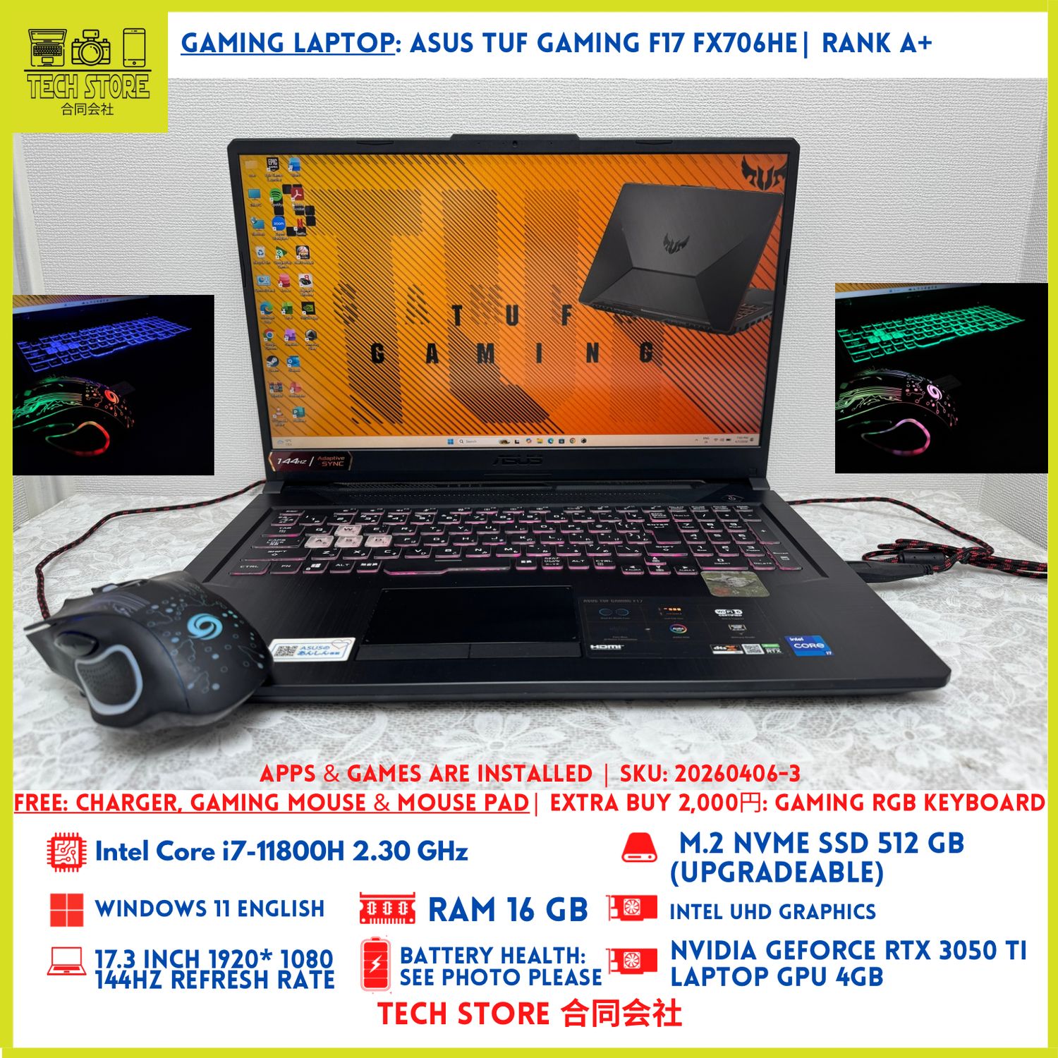 ASUS TUF Gaming F17 FX706HE RTX 3050 Ti