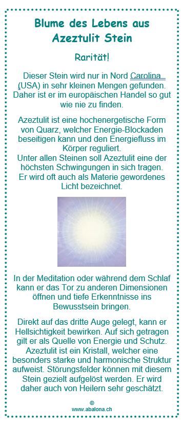 Azeztulit Stein - Blume des Lebens -Rarität