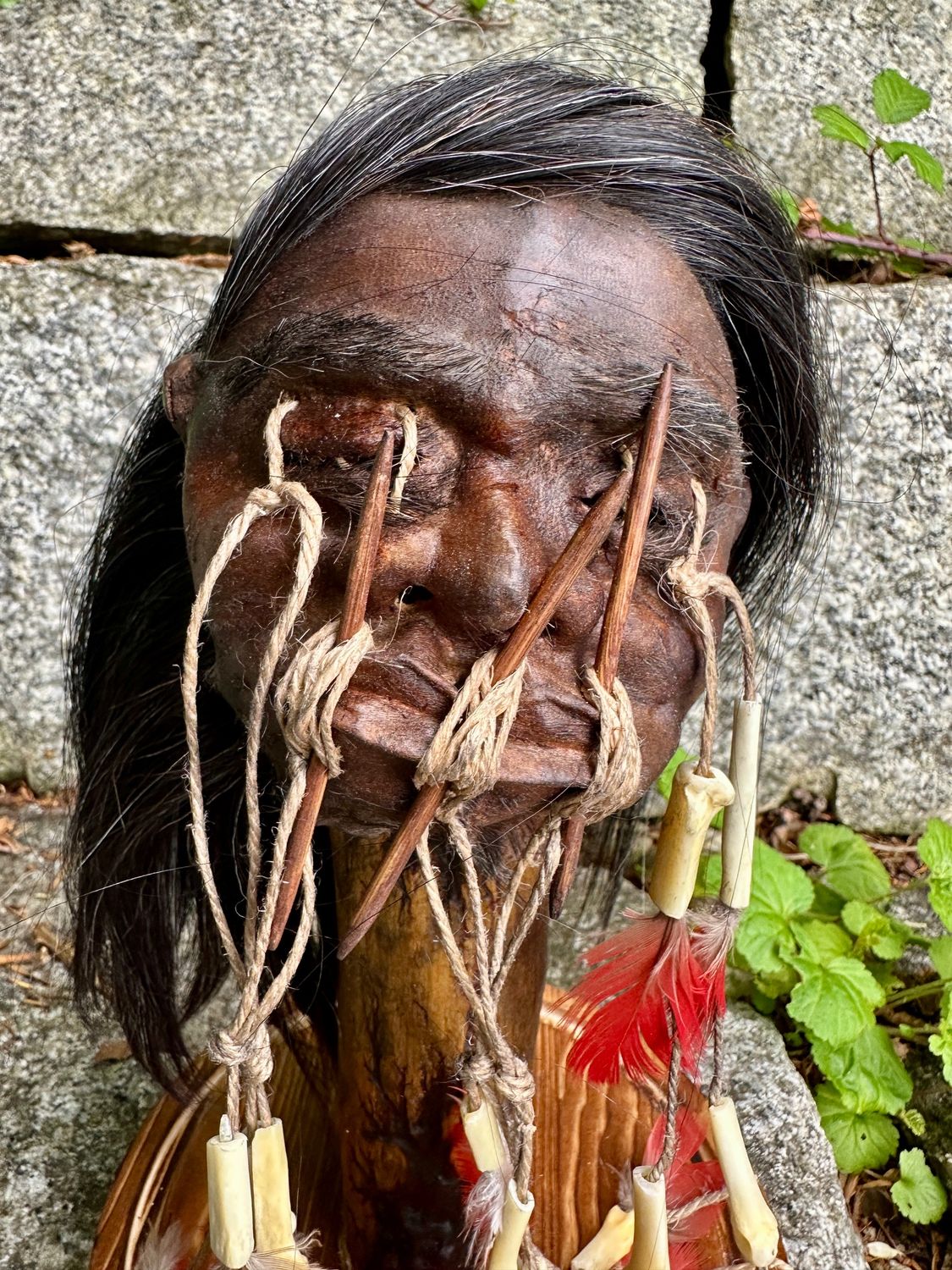 Seltener und hochwertig gefertigter Schrumpfkopf -Tierhaut