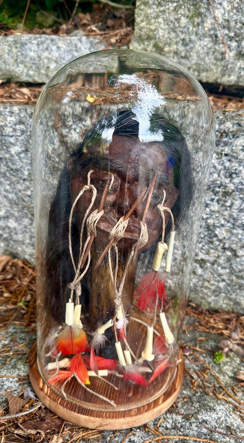 Seltener und hochwertig gefertigter Schrumpfkopf -Tierhaut