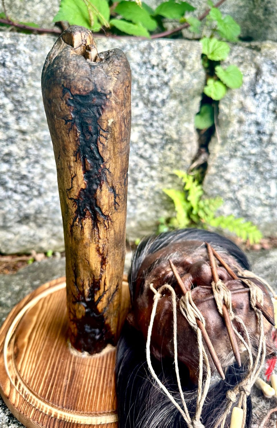 Seltener und hochwertig gefertigter Schrumpfkopf -Tierhaut