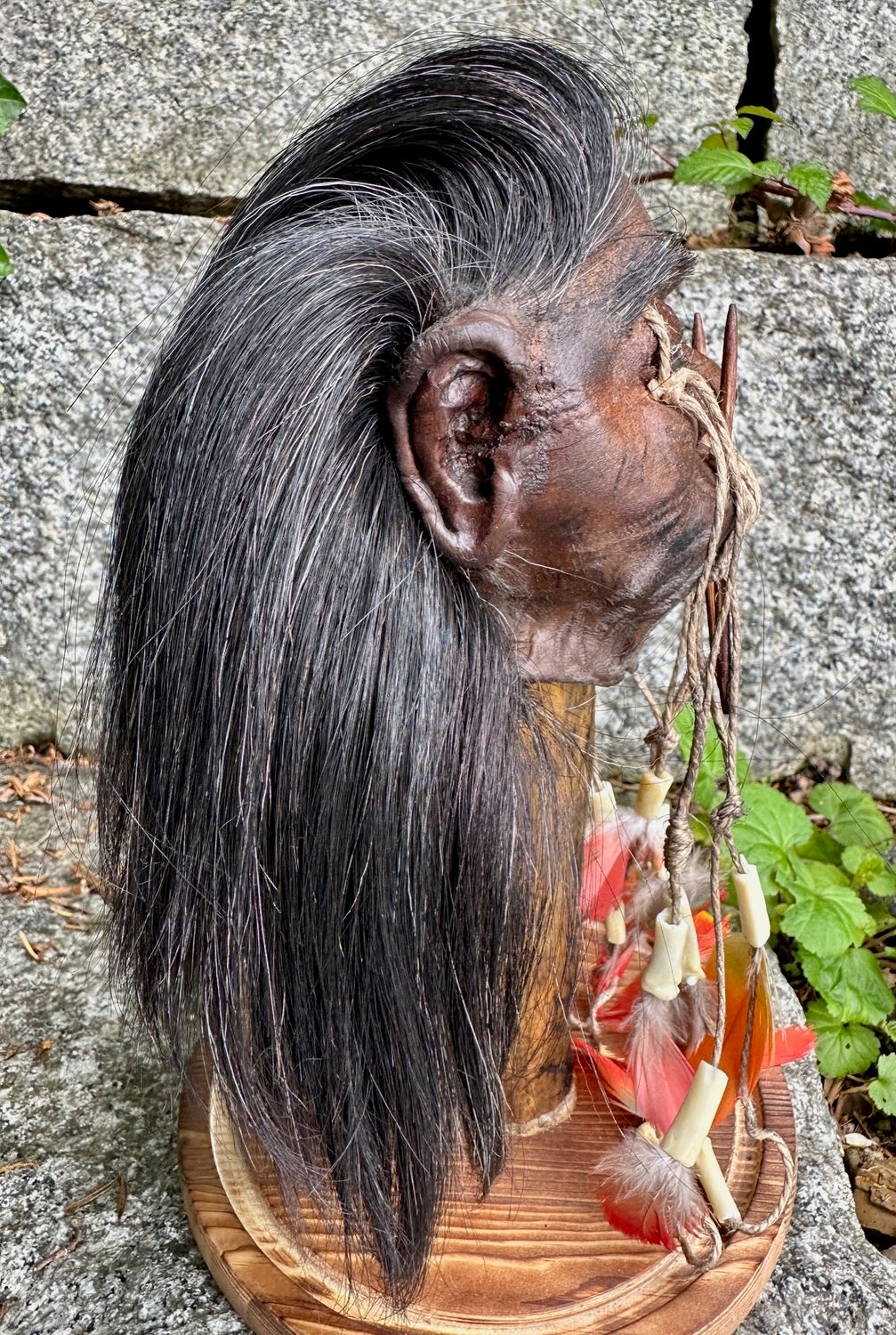 Seltener und hochwertig gefertigter Schrumpfkopf -Tierhaut