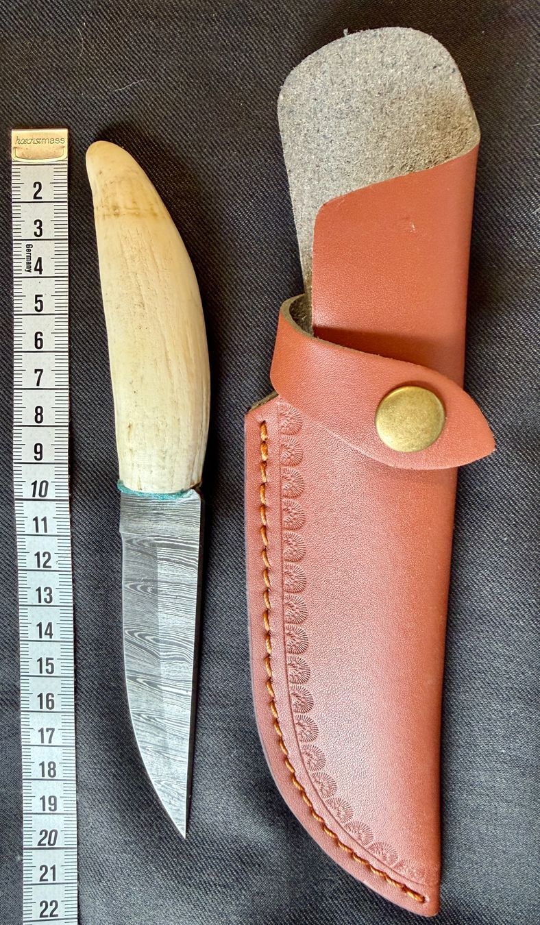 Damast Messer mit echtem Walzahn Griff - Rarität!
