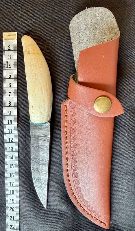 Damast Messer mit echtem Walzahn Griff - Rarität!