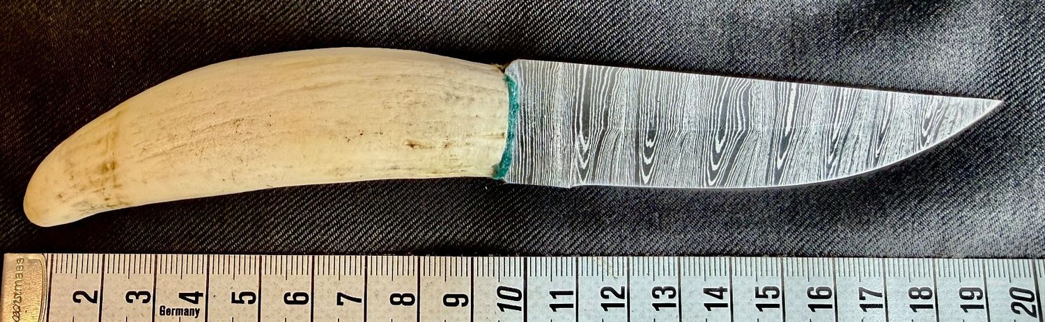 Damast Messer mit echtem Walzahn Griff - Rarität!