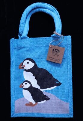 Small Jute Shopping Bag - Puffins