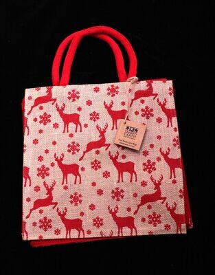 Medium Jute Shopping Bag -Reindeer