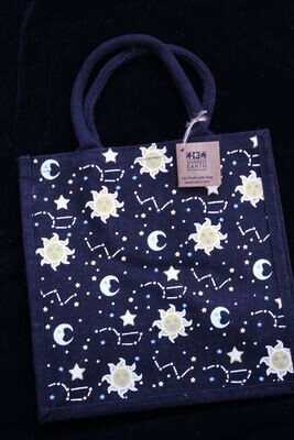 Medium Jute Shopping Bag - Sun, Moon and Stars