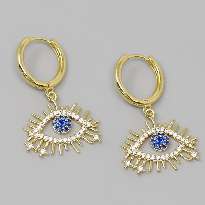 Meera Evil Eye Cubic Zirconia Mini Hoop Earrings Meera Evil Eye Cubic Zirconia Mini Hoop Earrings