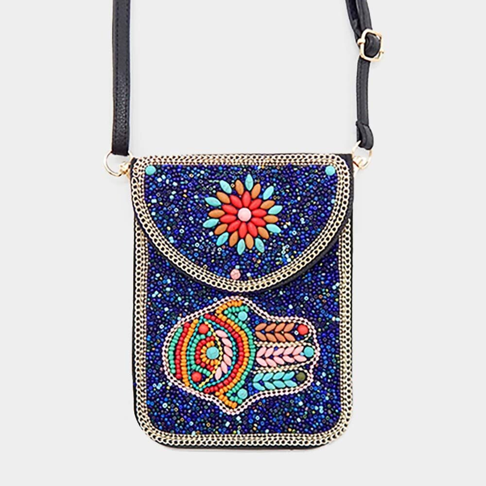 Elsa Beaded Hamsa Crossbody Bag