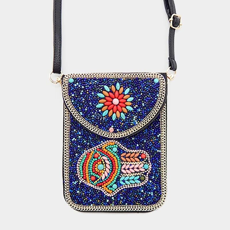 Elsa Beaded Hamsa Crossbody Bag