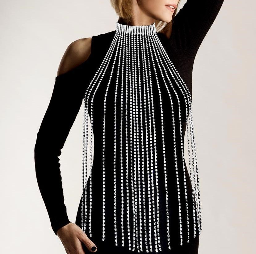 Josephine Rhinestone Fringe Waterfall Necklace