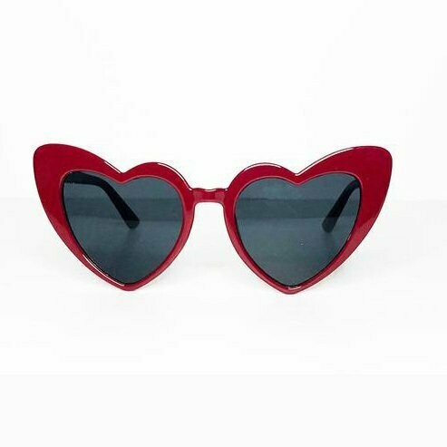 Cat Eye Heart Frame Sunglasses- Red