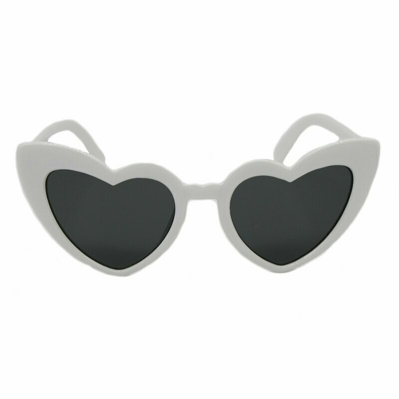 Cat Eye Heart Frame Sunglasses- White