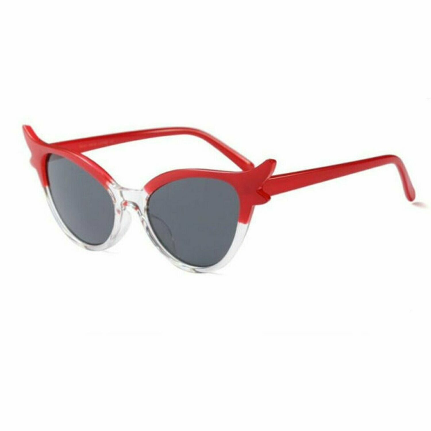 Amelia Cat Eye Vintage Look Sunglasses-  Red & Clear