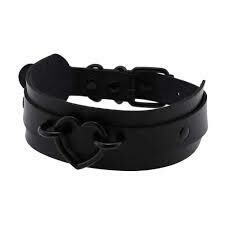 Faux Leather Choker with Heart- Black