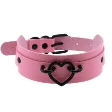 Faux Leather Choker with Black Heart- Pink