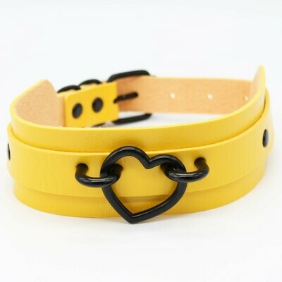 Faux Leather Choker with Black Heart- Yellow