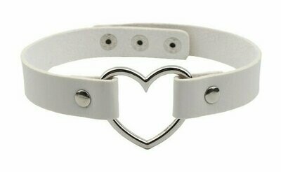 Faux Leather Heart Choker- White