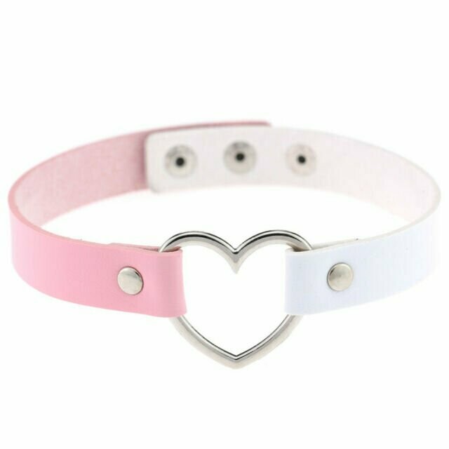 Faux Leather Heart Choker- Pink & White