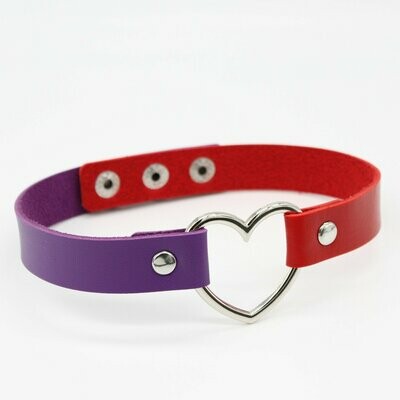Faux Leather Heart Choker- Purple & Red
