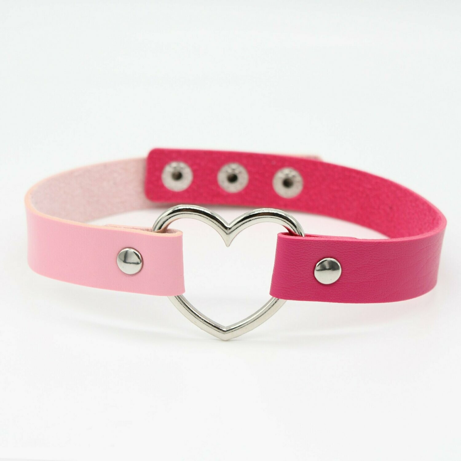 Faux Leather Heart Choker- 2 Toned Pink