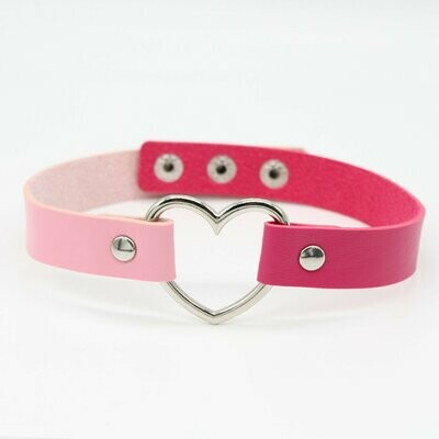 Faux Leather Heart Choker- 2 Toned Pink
