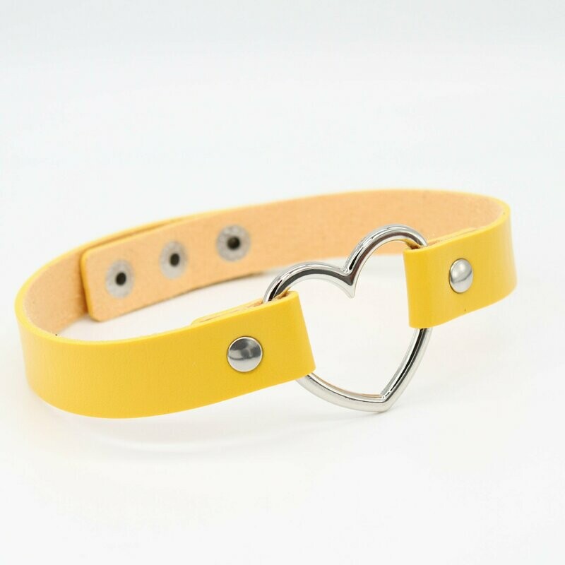 Faux Leather Heart Choker- Yellow