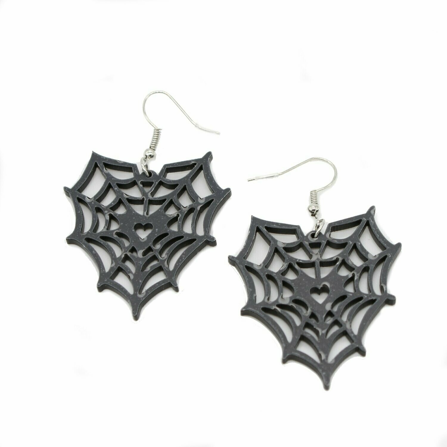 Black Spider Web Heart Earrings