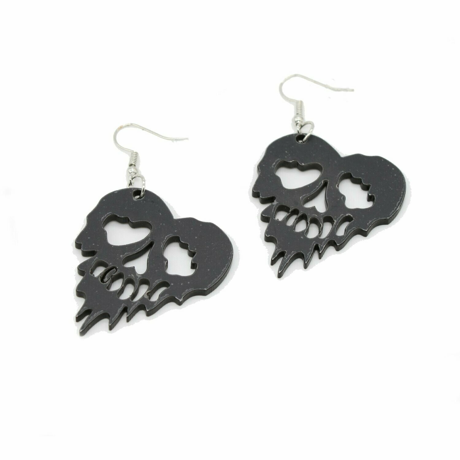 Black Acrylic Heart Skull Earrings