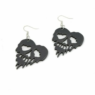 Black Acrylic Heart Skull Earrings